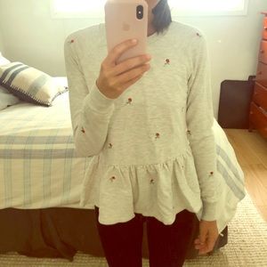 Anthro peplum sweater with embroidered roses